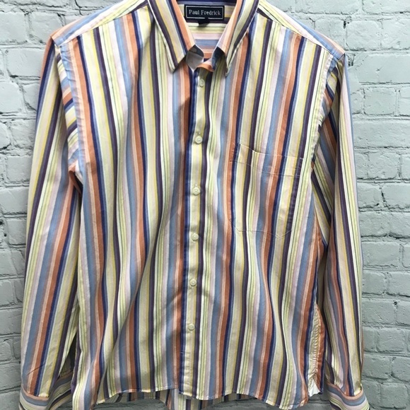 🌸Clearance!🌸 PAUL FREDRICK  Mens Shirt Stripe Luxury 15 -34/35 - Picture 8 of 8